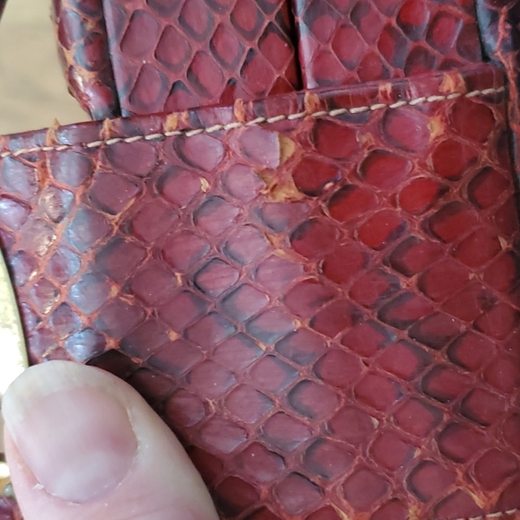 🌟Final🌟 RARE 1940s Bass Python Snakeskin Genuine Reptiles Red Quilted Satchel. - Picture 13 of 16